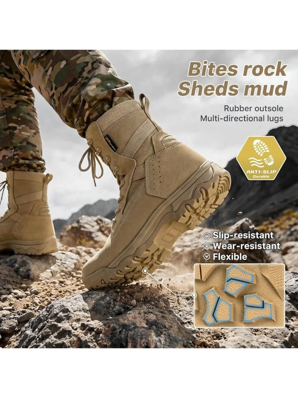 Men's Bright Tan Combat Boots Durable Suede Leather Military Boot Desert Boot